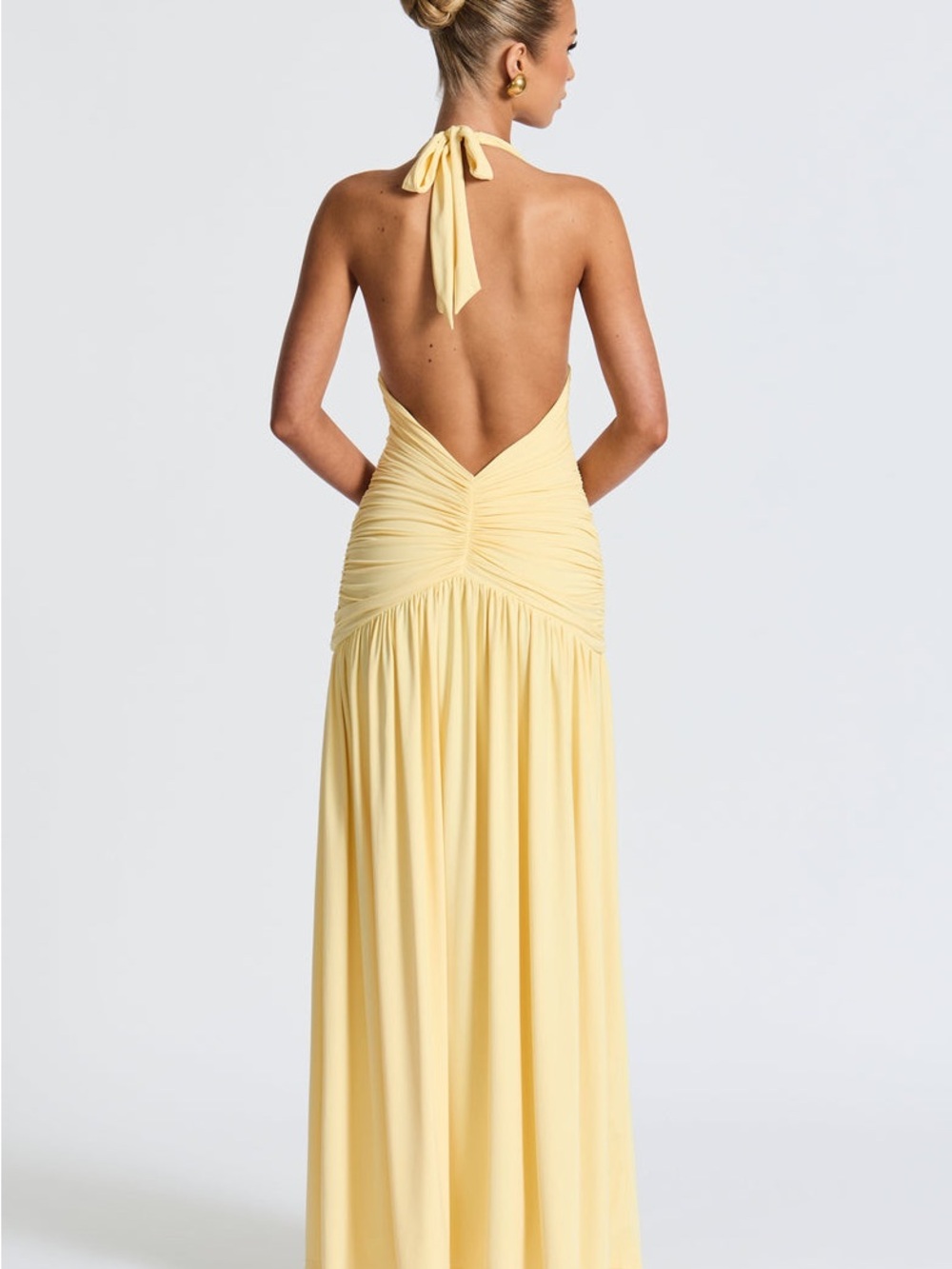 Babyboo Yellow Ruched Halter Maxi Dress ✨ Size Small - Picture 2 of 4